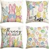 Happy Easter Rabbit Easter Eggs Colorful Flowers Throw Pillow Covers