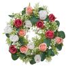 Artificial Rose Wreath, 14-Inch Diameter Faux Flower Wreath with Pink and White Roses, Flower Arrangement Centerpiece for Valentine's, Mother's Day