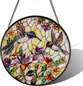 Hummingbird Sun Catcher Stained Glass Window Hanging   Wildflower and Bird Suncatchers for Windows Stained Glass Suncatcher 6.3 inch