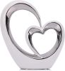 Porcelain Double Heart Decor,White and Silver Sculpture Home Decor for Living Room Entryway Coffee Dining Table Shelves, Wedding Anniversary
