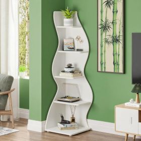 Modern 5-Tier Corner Bookcase Elegant White L-shaped Bookshelf for Living Room Bedroom Organizer Storage Rack