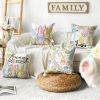 Happy Easter Rabbit Easter Eggs Colorful Flowers Throw Pillow Covers