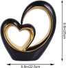Porcelain Double Heart Decor,Black and Gold Sculpture Home Decor for Living Room Entryway Coffee Dining Table Shelves, Wedding Anniversary
