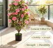 Set of 2 Artificial Rose Tree Blooming Flowers Green Leaves Indoor Decor Fake Rose Bushes for Home Decor