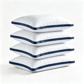 2-Pack Luxury Bed Pillows - Breathable Down Alternative Gusseted Supportive Pillows With White & Navy Blue Elegant Pattern, Soft Fiber Fill For Enhanc (Option: 4pc Standard 17x 26in)