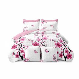 Pink Floral 5-Piece Quilt Set With 2 Matching Pillow Shams And 2 Decorative Pillow Covers, 130 GSM Microfiber Designer Bedspread (Option: CAL KING)