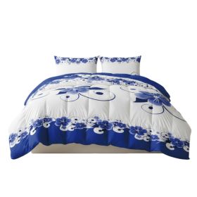 3 Piece Duvet Cover Set, US Designer Blue And White Floral Botanical Print High GSM Heavyweight Comforter Cover With Zipper Closure & Corner Ties, Pet (Option: Queen)
