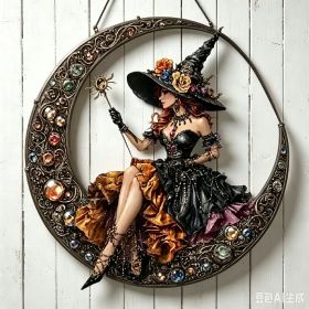 Halloween New Hot Selling Riding Broom Magical Witch Creative Wooden Printing Doors and Windows Garden Hanging Decoration (Color: 10, size: 20*20*0.5)