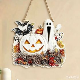 Halloween New Hot Selling Riding Broom Magical Witch Creative Wooden Printing Doors and Windows Garden Hanging Decoration (Color: 22, size: 15*15*0.5)