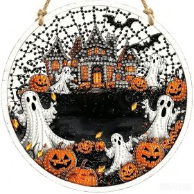 Halloween New Hot Selling Riding Broom Magical Witch Creative Wooden Printing Doors and Windows Garden Hanging Decoration (Color: 21, size: 15*15*0.5)
