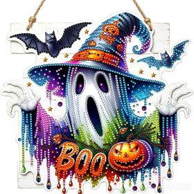 Halloween New Hot Selling Riding Broom Magical Witch Creative Wooden Printing Doors and Windows Garden Hanging Decoration (Color: 18, size: 20*20*0.5)