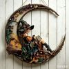 Halloween New Hot Selling Riding Broom Magical Witch Creative Wooden Printing Doors and Windows Garden Hanging Decoration