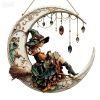 Halloween New Hot Selling Riding Broom Magical Witch Creative Wooden Printing Doors and Windows Garden Hanging Decoration