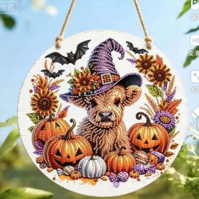 Halloween New Hot Selling Riding Broom Magical Witch Creative Wooden Printing Doors and Windows Garden Hanging Decoration (Color: 23, size: 20*20*0.5)