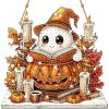 Halloween New Hot Selling Riding Broom Magical Witch Creative Wooden Printing Doors and Windows Garden Hanging Decoration