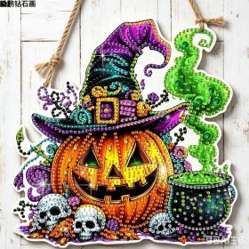 Halloween New Hot Selling Riding Broom Magical Witch Creative Wooden Printing Doors and Windows Garden Hanging Decoration (Color: 12, size: 15*15*0.5)