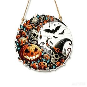 Halloween New Hot Selling Riding Broom Magical Witch Creative Wooden Printing Doors and Windows Garden Hanging Decoration (Color: 24, size: 30*30*0.5)