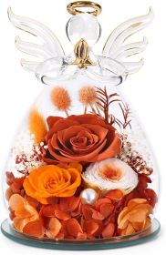 Gifts for Mom Birthday Gifts for Women Preserved Rose Forever Flower in Glass Angel Figurines Fresh Flowers for Delivery Anniversary Mothers Day Real (Color: Orange (Rose, Austin, Baby's Breath, Hydrangea))