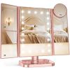 Makeup Mirror, Vanity Mirror with Lights, 2X/3X/10X Magnification, Touch Control, Trifold, Dual Power Supply, Gifts Mothers Day for Mom