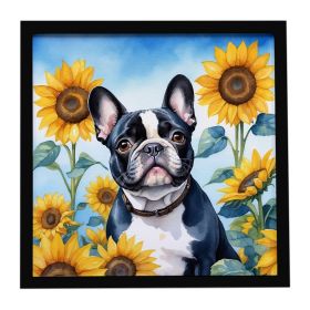 French Bulldog in Sunflowers Framed Metal Print Bathroom, Kitchen, Office, Home Decor Wall Art Ready to Hang, Square, 8X8 (Default: Default)