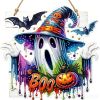 Halloween New Hot Selling Riding Broom Magical Witch Creative Wooden Printing Doors and Windows Garden Hanging Decoration