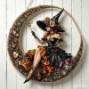 Halloween New Hot Selling Riding Broom Magical Witch Creative Wooden Printing Doors and Windows Garden Hanging Decoration