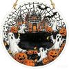 Halloween New Hot Selling Riding Broom Magical Witch Creative Wooden Printing Doors and Windows Garden Hanging Decoration
