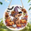 Halloween New Hot Selling Riding Broom Magical Witch Creative Wooden Printing Doors and Windows Garden Hanging Decoration