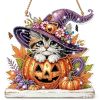 Halloween New Hot Selling Riding Broom Magical Witch Creative Wooden Printing Doors and Windows Garden Hanging Decoration