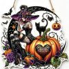 Halloween New Hot Selling Riding Broom Magical Witch Creative Wooden Printing Doors and Windows Garden Hanging Decoration