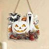 Halloween New Hot Selling Riding Broom Magical Witch Creative Wooden Printing Doors and Windows Garden Hanging Decoration